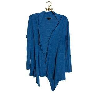 Eileen Fisher Blue Open Front Draped Cardigan Sweater Italian Yarn Size M